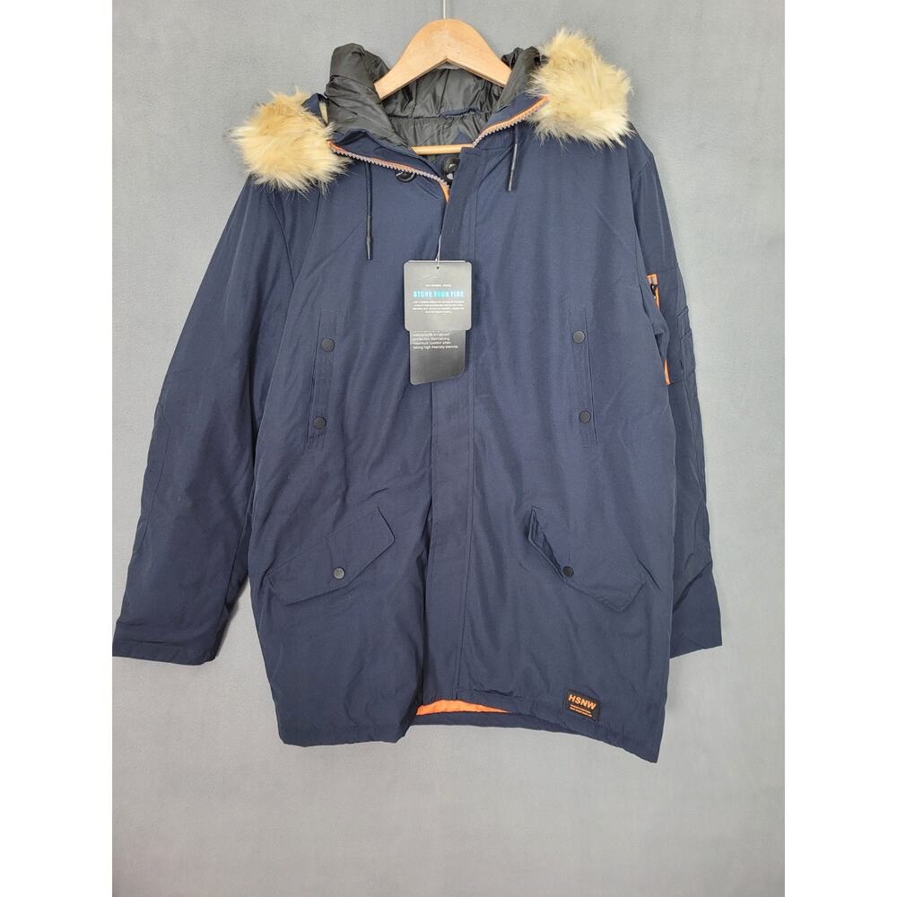 HSNW Mens Ski Jaket Winter Coat With Pockets Faux Fur Hood Size Large